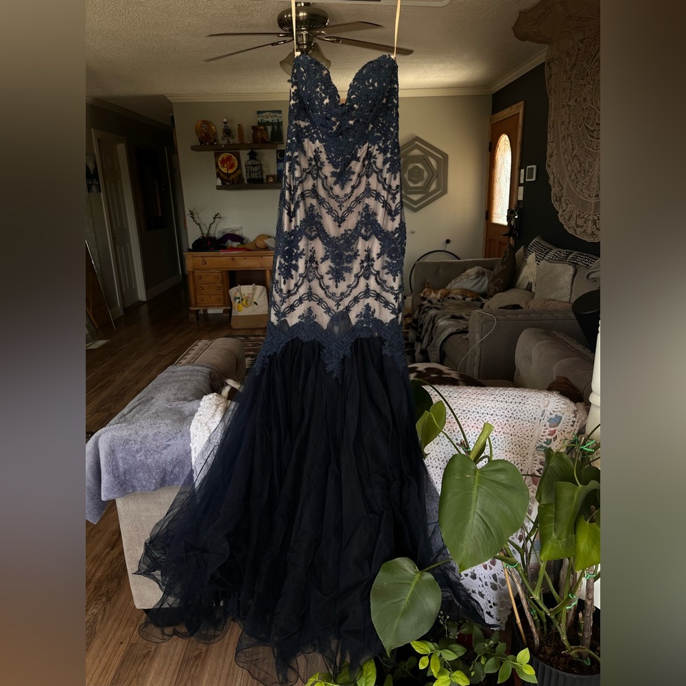 Elegant pink and Navy Lace Gown